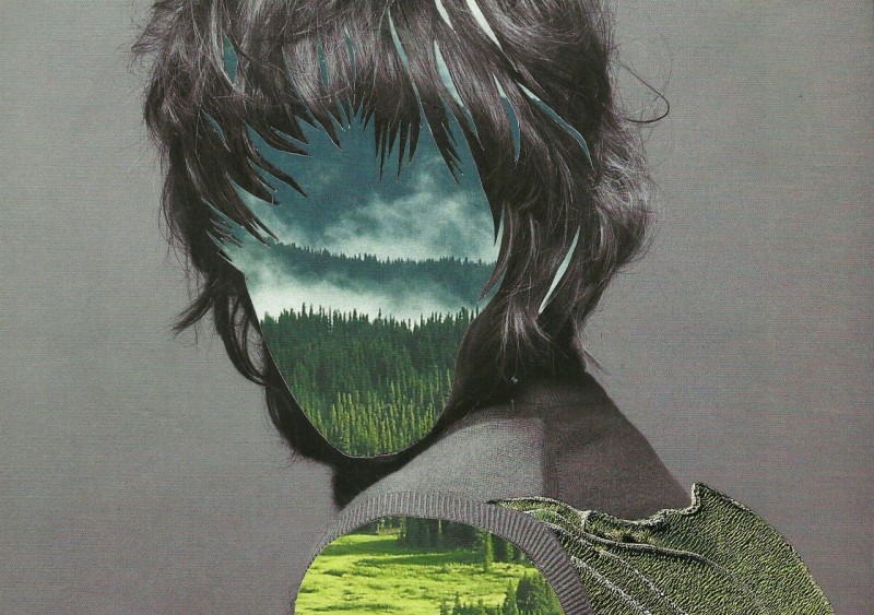 Male portrait collage with green landscape by Anna Bu Kliewer